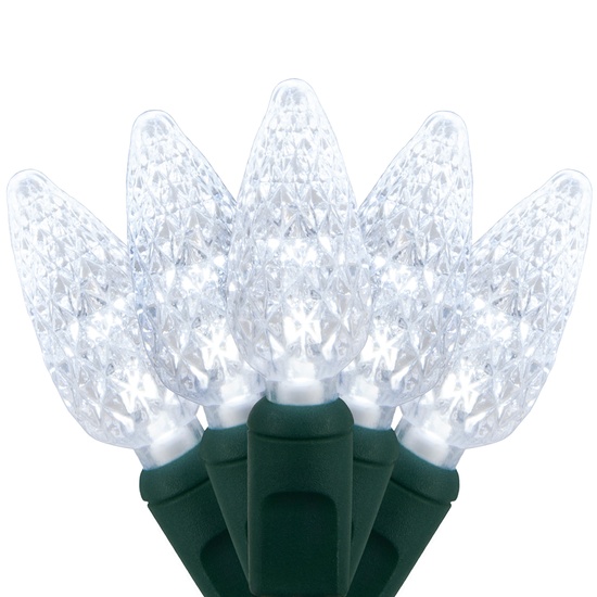 70 C6 Cool White LED String Lights, 4" Spacing