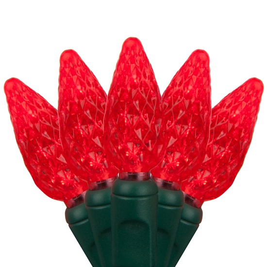 70 C6 Red LED String Lights, 4" Spacing