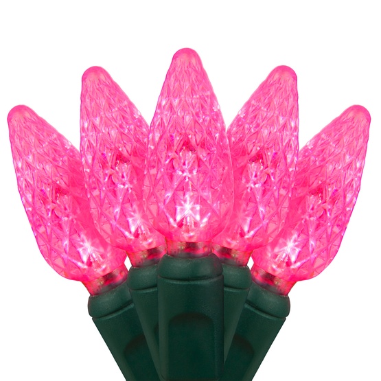 70 C6 Pink LED String Lights, 4" Spacing