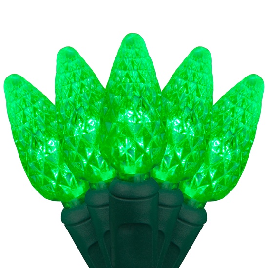 70 C6 Green LED String Lights, 4" Spacing