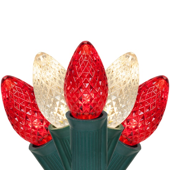 C7 Red / Warm White Commercial LED Christmas String Lights, 50 Lights, 25'