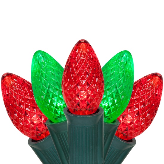 C7 Red / Green Commercial LED Christmas String Lights, 50 Lights, 50'