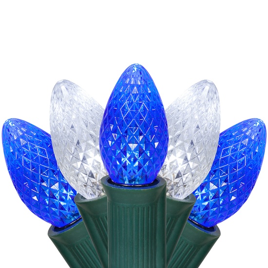 C7 Blue / Cool White Commercial LED Christmas String Lights, 50 Lights, 50'
