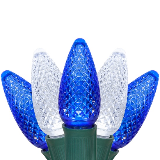 C9 Blue / Cool White Commercial LED Christmas String Lights, 50 Lights, 50'