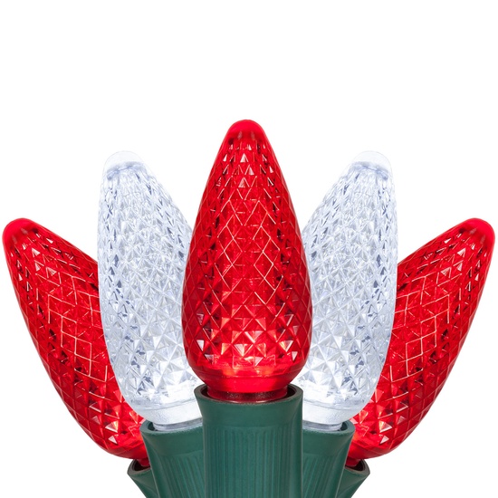 C9 Red / Cool White Commercial LED Christmas String Lights, 100 Lights, 100'