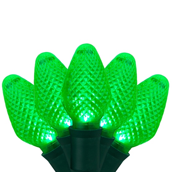 25 C7 Green LED Christmas Lights, 8" Spacing