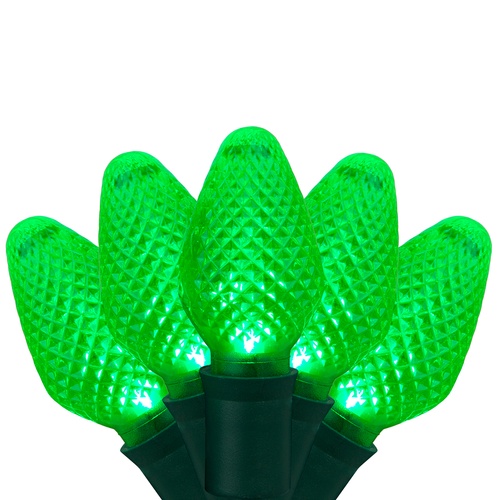 25 C7 Green LED Christmas Lights, 8" Spacing