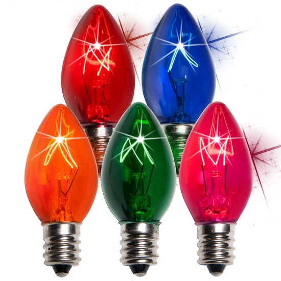 C7 Twinkle Multicolor Christmas Light Bulbs, 7 Watt