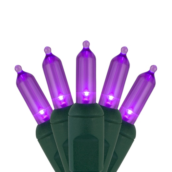 50 T5 Purple LED Christmas Tree Lights, 6" Spacing