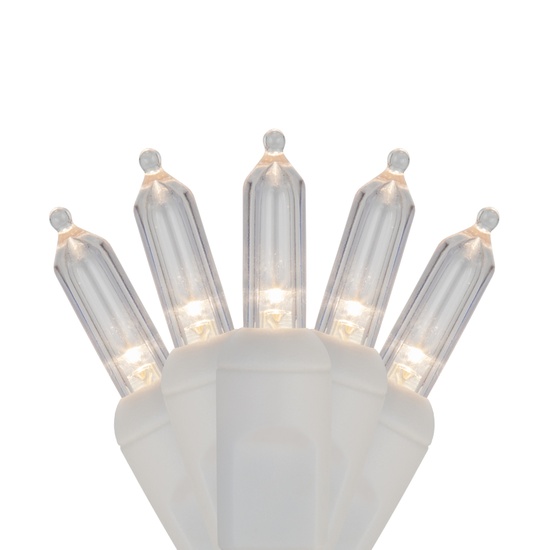 50 T5 Warm White LED Christmas Tree Lights, 4" Spacing, White Wire