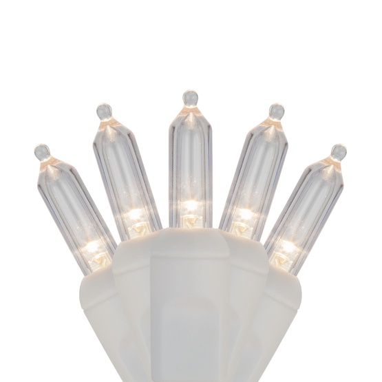 50 T5 Warm White LED Christmas Tree Lights, 4" Spacing, White Wire