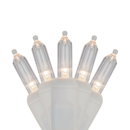 50 T5 Warm White LED Christmas Tree Lights, 4" Spacing, White Wire