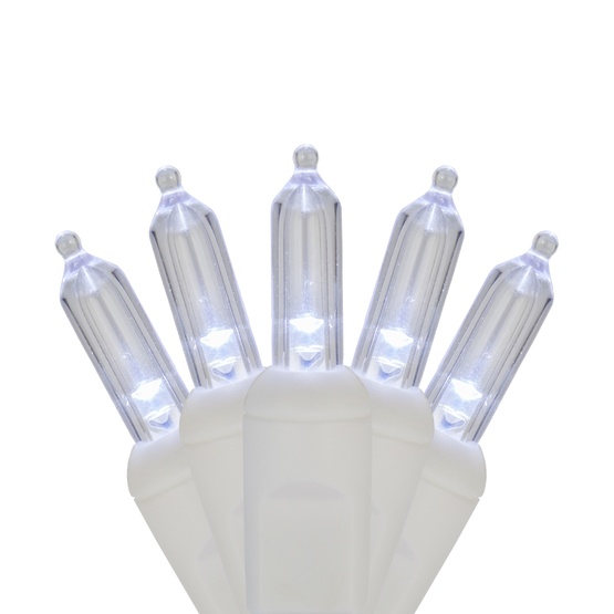 50 T5 Cool White LED Christmas Tree Lights, 4" Spacing, White Wire