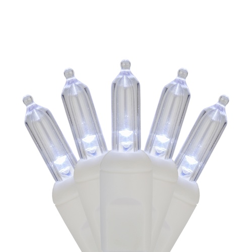 50 T5 Cool White LED Christmas Tree Lights, 4" Spacing, White Wire