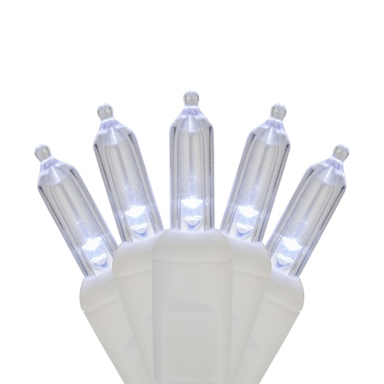 50 T5 Cool White LED Christmas Tree Lights, 4" Spacing, White Wire