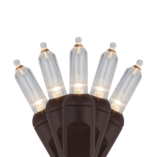 50 T5 Warm White LED Christmas Tree Lights, 6" Spacing, Brown Wire