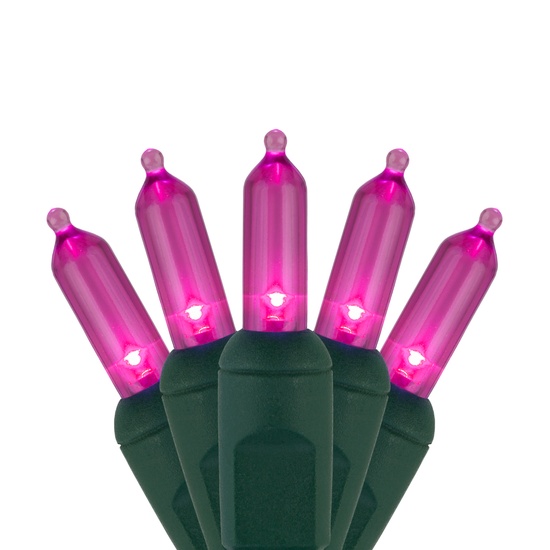 50 T5 Pink LED Christmas Tree Lights, 6" Spacing