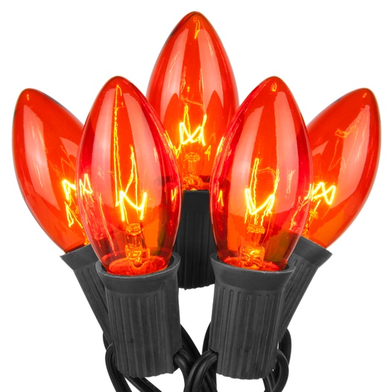C9 Amber Commercial Halloween String Lights, 50 Lights, 50'