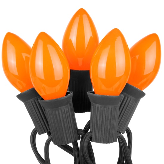 C7 Orange Commercial Halloween String Lights, 25 Lights, 25'