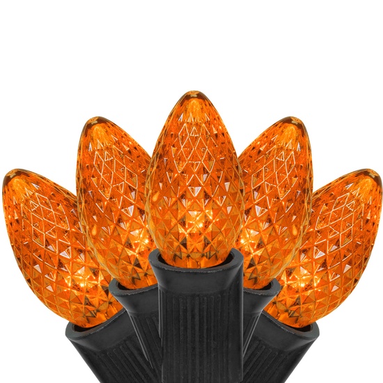 C7 Amber Commercial LED Halloween String Lights, 25 Lights, 25'