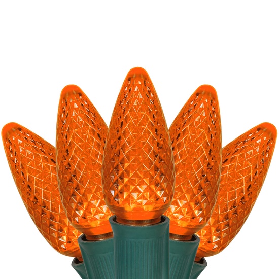 C9 Amber Commercial LED Halloween String Lights, 25 Lights, 25'