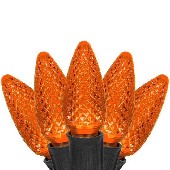 C9 Amber Commercial LED Halloween String Lights, 25 Lights, 25'