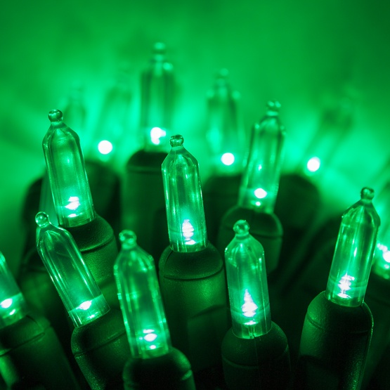 50 T5 Green LED Christmas Tree Lights, 6" Spacing