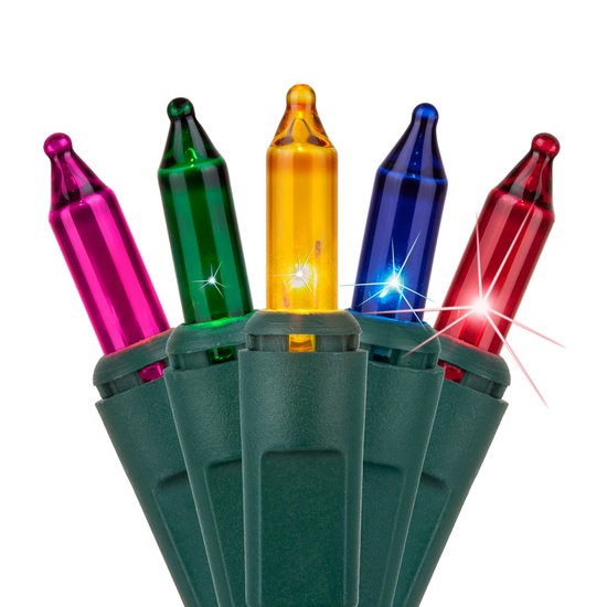 140 Multi Color Chasing Mini Lights, 4" Spacing, Green Wire