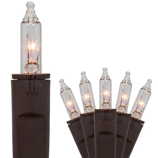 50 PureLock TM Clear Mini Christmas Lights, 4" Spacing, Brown Wire