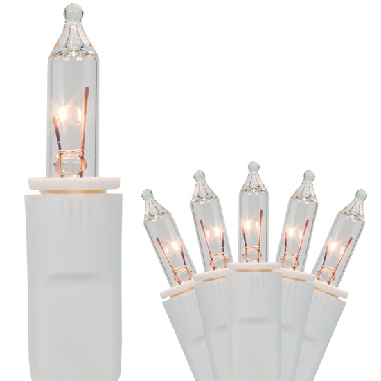 50 PureLock TM Clear Mini Christmas Lights, 6" Spacing, White Wire