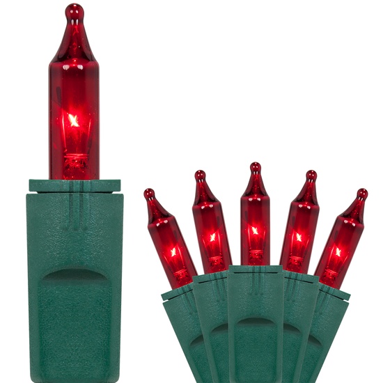 50 PureLock TM Red Mini Christmas Lights, 6" Spacing, Green Wire
