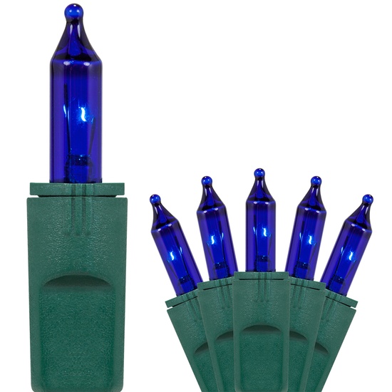50 PureLock TM Blue Mini Christmas Lights, 6" Spacing, Green Wire
