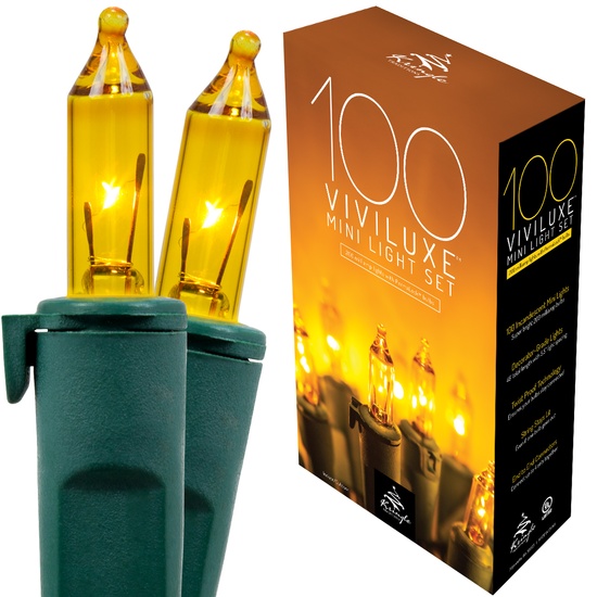 100 Viviluxe TM Gold Christmas Mini Lights, 5.5" Spacing, Green Wire