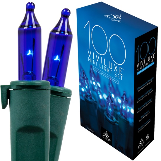 100 Viviluxe TM Blue Christmas Mini Lights, 5.5" Spacing, Green Wire