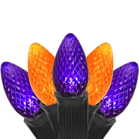 C7 Purple / Amber Commercial LED Halloween String Lights, 50 Lights, 50'