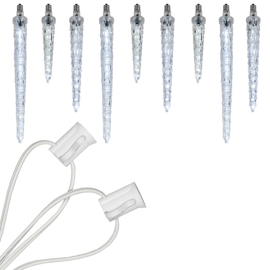 C7 Cool White Falling Icicle Commercial LED Christmas String Lights, 15 Lights, 15'