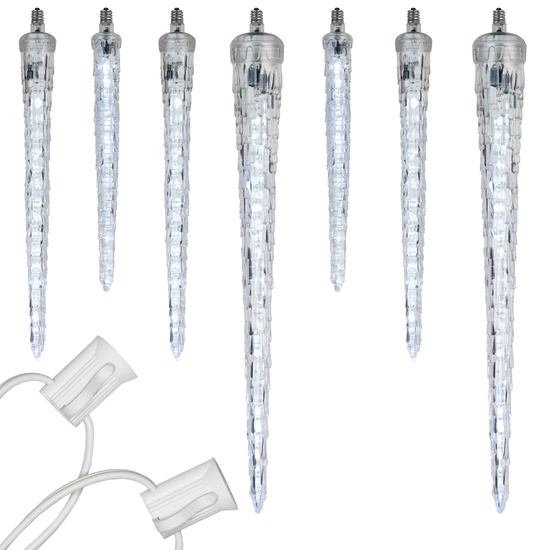 C7 Cool White Falling Icicle Commercial LED Christmas String Lights, 15 Lights, 15'