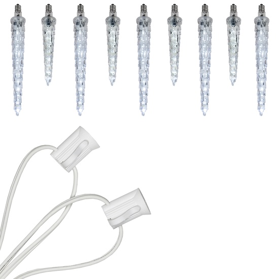 C7 Cool White Falling Icicle Commercial LED Christmas String Lights, 15 Lights, 15'