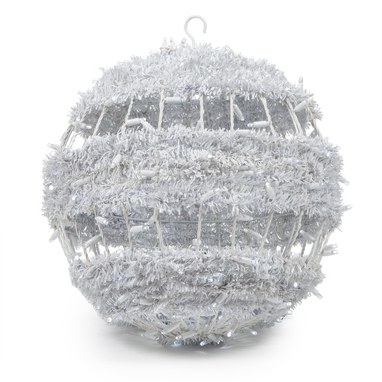 20" Cool White LED Commercial Christmas Light Ball With Tinsel Swirl