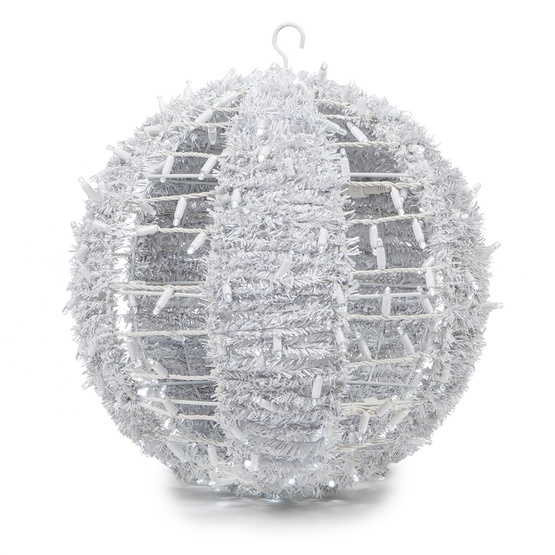 20" Cool White LED Commercial Christmas Light Ball With Ornamental Tinsel