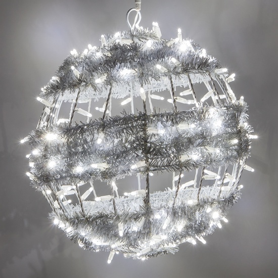 20" Cool White LED Commercial Christmas Light Ball With Tinsel Swirl