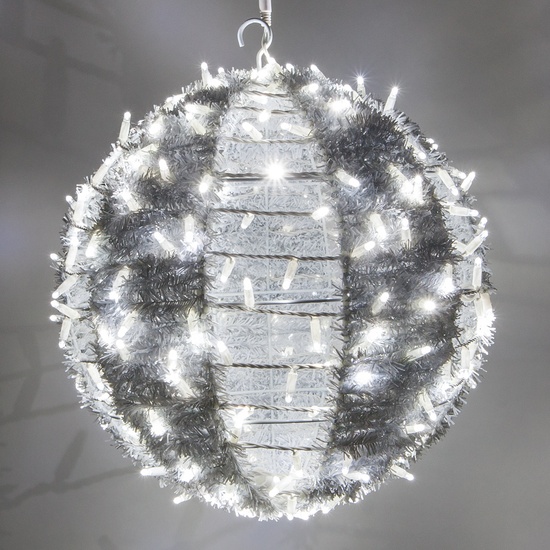 20" Cool White LED Commercial Christmas Light Ball With Ornamental Tinsel