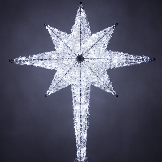 36" Shimmering Cool White LED Crystal 8 Point Star Tree Topper