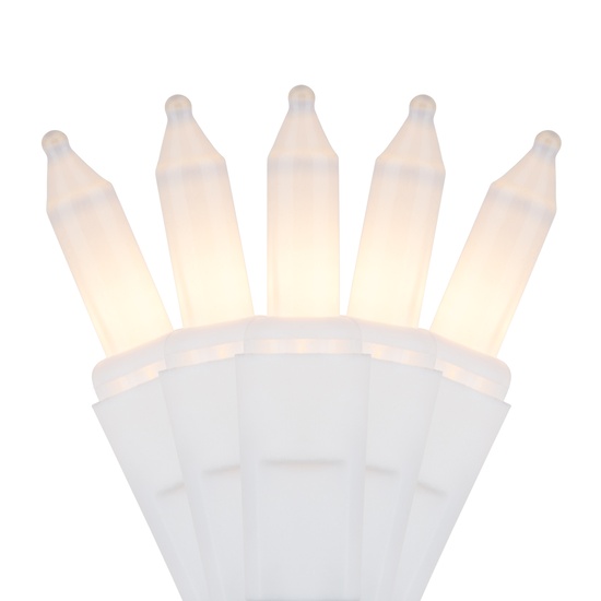 50 White Frost Christmas Tree Mini Lights, 4" Spacing, White Wire