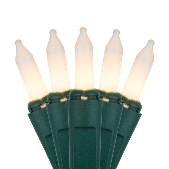 100 White Frost Christmas Tree Mini Lights, 6" Spacing, Green Wire