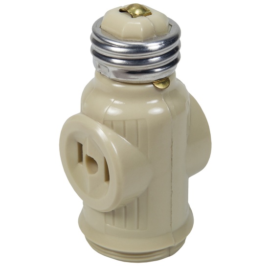 Ivory Light Socket Adapter, 2-Tap Outlets
