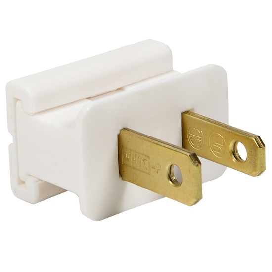 White Christmas Light Plug, Polarized Male Zip Plug, SPT1