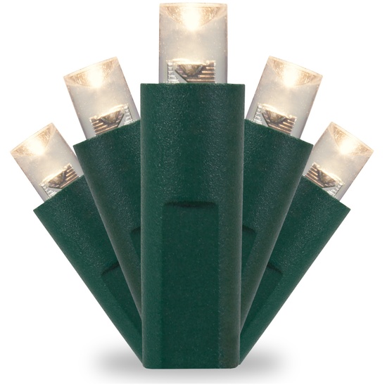 50 5mm Warm White LED Christmas Lights, 4" Spacing