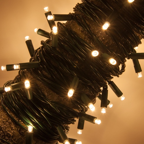 50 Warm White Outdoor LED Christmas Tree Lights, 4" Spacing