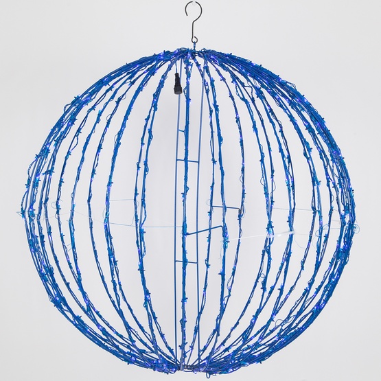 8" Blue LED Christmas Light Ball, Fold Flat Blue Frame